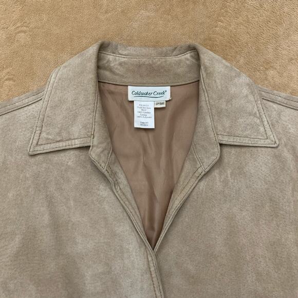Coldwater Creek Jacket Size Petite Medium Tan Leather Blazer Snap Front - Picture 3 of 9